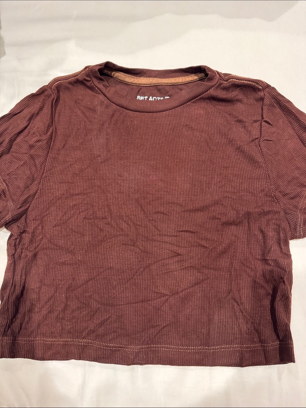 SET Active Ribbed Crewneck Short-Sleeve T-Shirt - Rust Brown